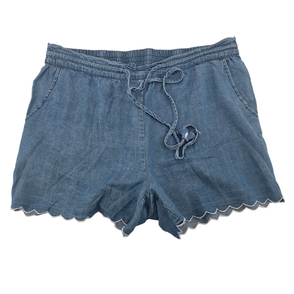 Skies Are Blue‎ Shorts Womens Medium Blue Chambray Scalloped Hem Elastic Waist